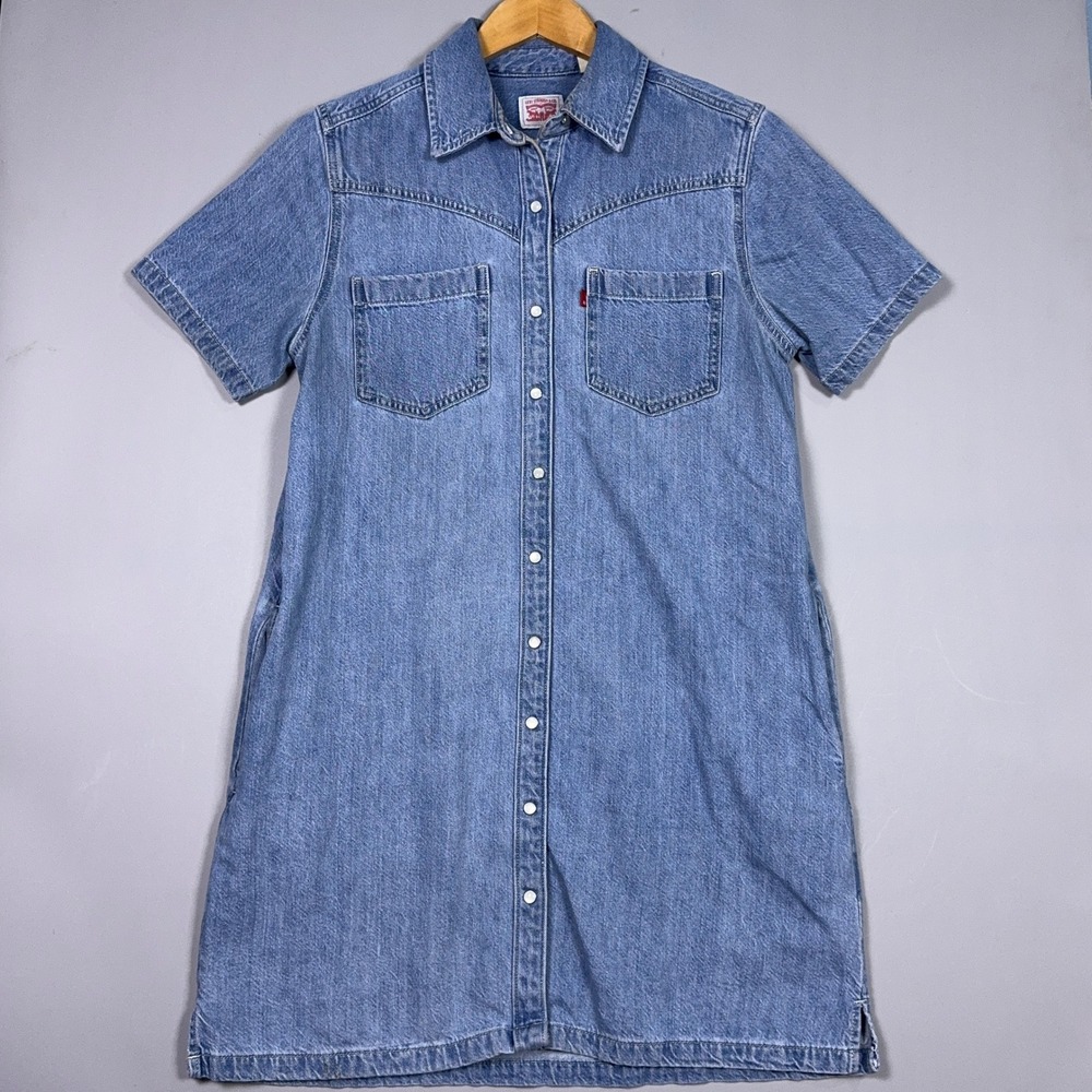 Levi's Denim Western Dress Womens Size XS Mini Pearl Snap Blue Cowgirl
